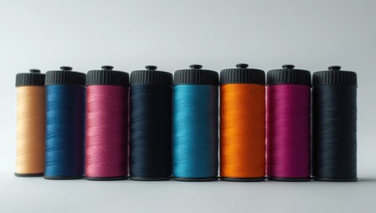 Row of colorful thread spools