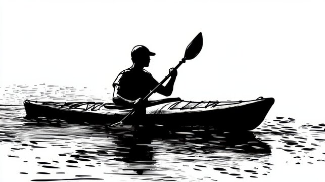 Kayak Drawing. Silhouette of Paddelboot in Water Flux