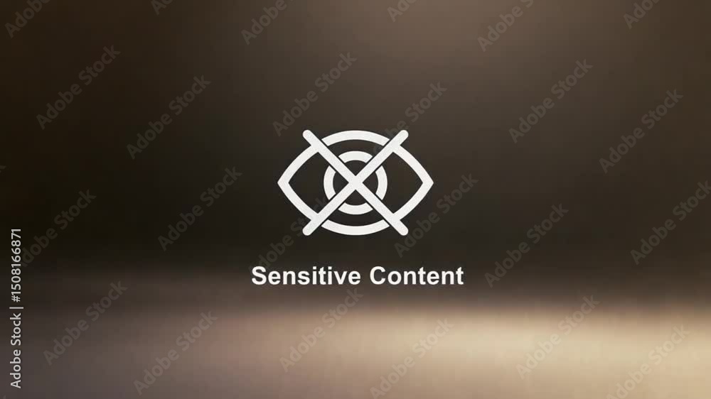 Poster displaying sensitive content warning icon over black minimalist background