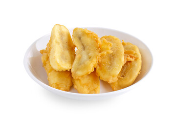 Pisang Goreng or banana fritters served in white plate