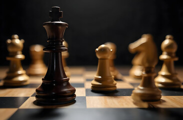 Chess pieces on a chessboard close up view 