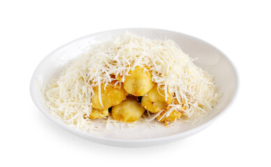 Pisang Goreng Keju or Fried Banana Cheese served in white plate