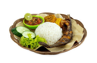 Pecel lele is a typical Indonesian food, consisting of fried catfish served with chili sauce and fresh vegetables
