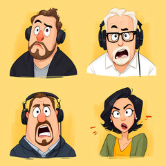 Diverse Cartoon Podcast Hosts  Headshots  Expressions  Audio