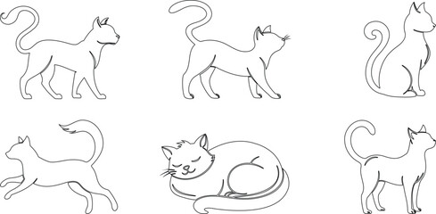 Hand-drawn outline cat illustrations in different poses