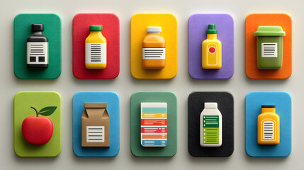 Modern Nutrition Labels A Colorful Icon Set for Food & Drink Products