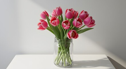 Pink tulips in glass jar