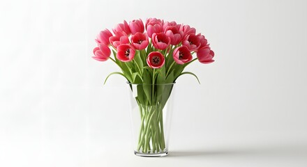 Obraz premium Vibrant Pink Tulip Bouquet in Clear Glass Vase Stunning Floral Arrangement
