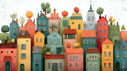 Vibrant Urban Farming Illustration A Cityscape of Growing Produce