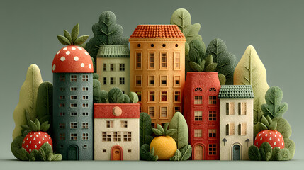 Charming Urban Farm Illustration Sustainable Cityscape Concept