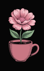 A flower growing out of a cup of coffee.SVG vector easy to use for your project!