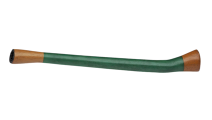 Slender, dark-green instrument with light-brown tapered ends; possibly a musical wind instrument or a specialized tool