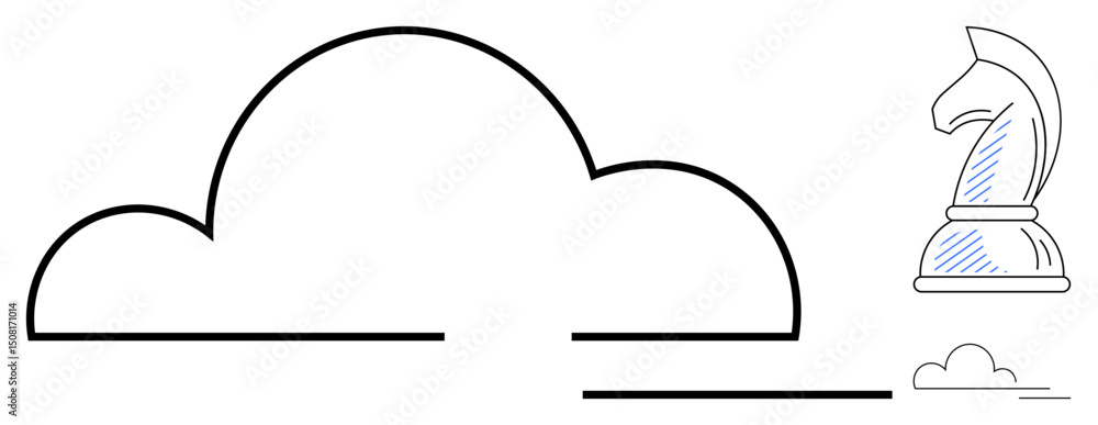 Poster large cloud connected to smaller elements and a chess knight, symbolizing strategy and cloud technol