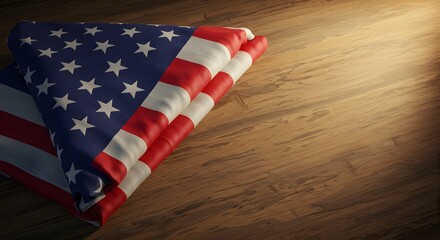 Folded American Flag on Wooden Surface A Patriotic Image
