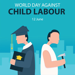 illustration vector graphic of a child wearing graduation and work clothes, perfect for international day, world day against child labour, celebrate, greeting card, etc.