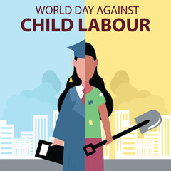 illustration vector graphic of a child with two different activities, perfect for international day, world day against child labour, celebrate, greeting card, etc.