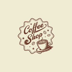 A vintage logo design for a coffee shop, featuring retro typography, a coffee cup illustration, warm color tones, grunge texture effect, vector style.