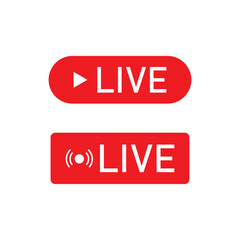 Live streaming icon. Red live buttons. Audience on live button. Social media livestream frame. Broadcasting, Online Video and Podcasts