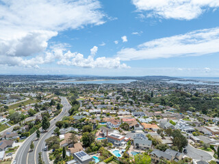 Aerial view of residential urban sprawl in San Diego, South California, USA