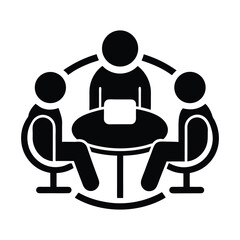 Group discussion around table silhouette icon isolated on white background