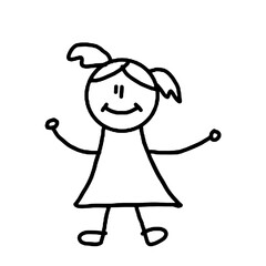 happy girl drawing cute illustration hand drawn children style  line art.eps