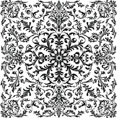  Intricate Vintage Floral Damask Pattern: Black and White Vector Illustration