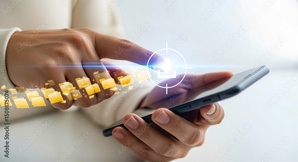 Aufkleber smartphone interaction with touch screen mobile technology at work digital connection
