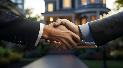 Home renovation agreement handshake between homeowner and contractor