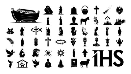 christian religious icons and symbols vector collection