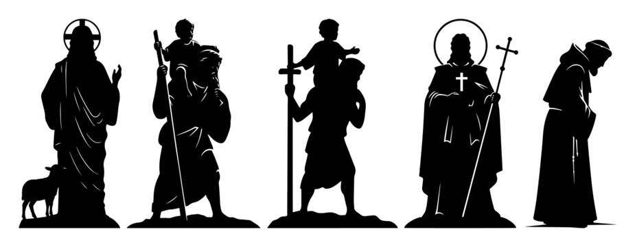 saints and pilgrims christian figures in silhouette illustration