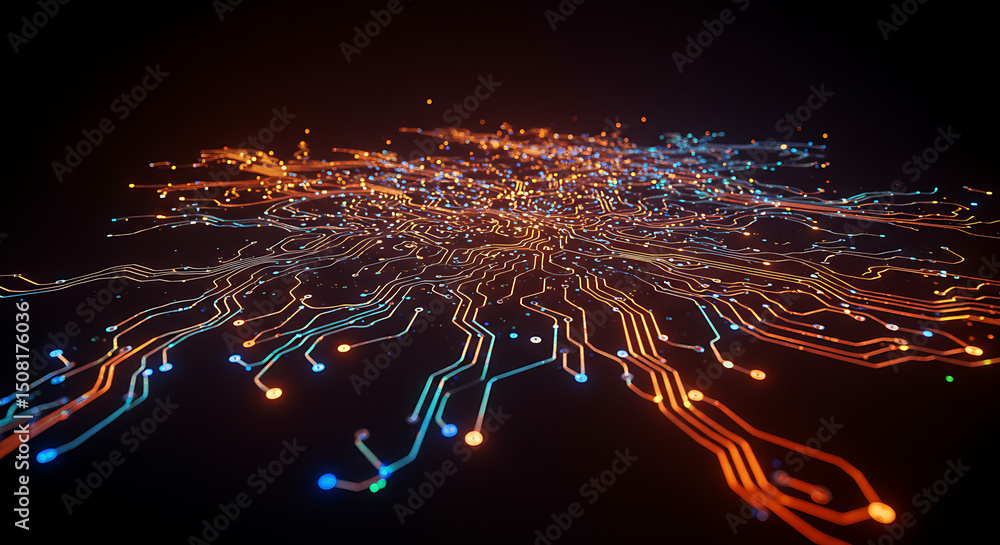 Aufkleber abstract glowing circuit board digital network technology background high tech innovation