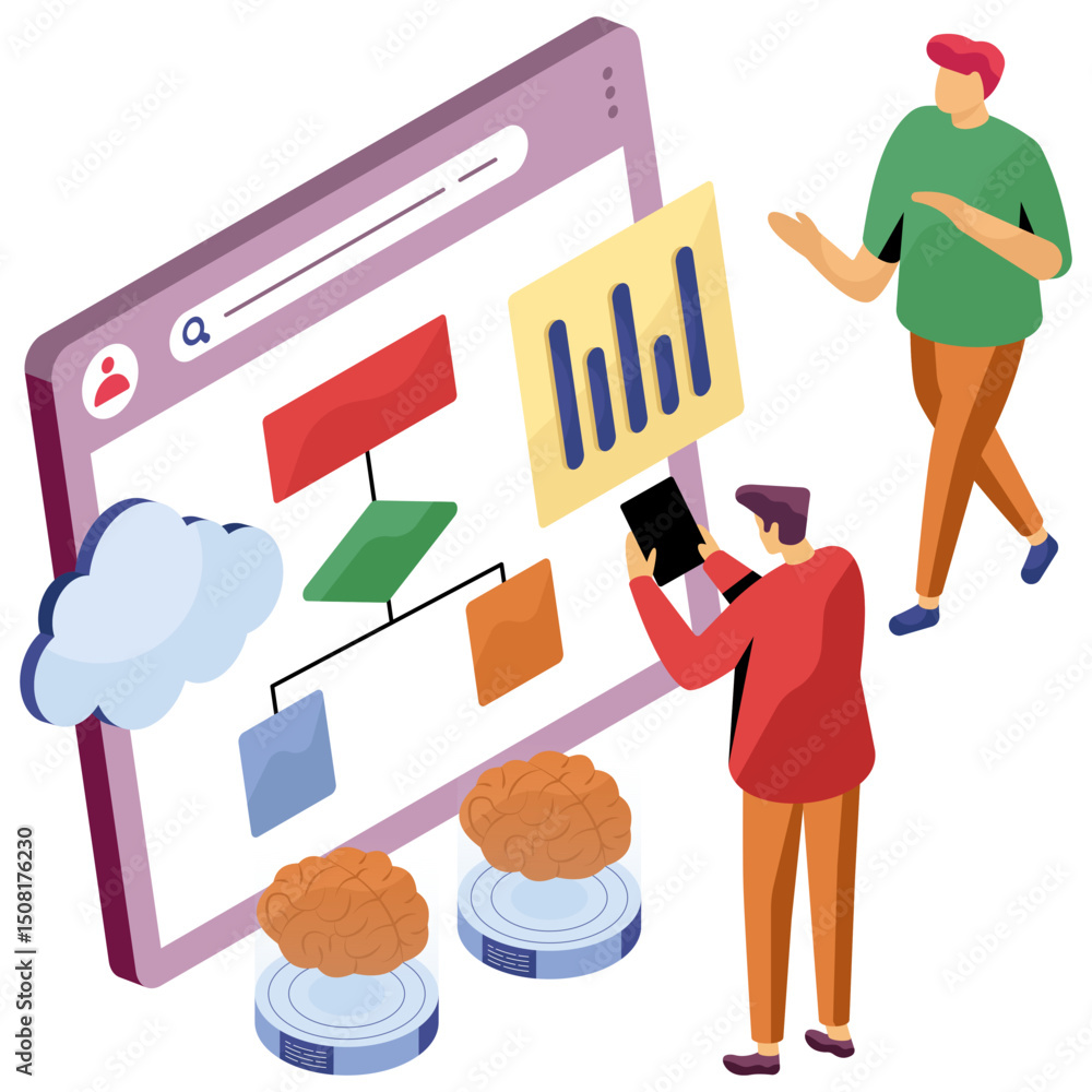Wall mural conceptual isometric design illustration of cloud hierarchy
