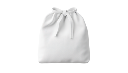 A pristine white drawstring bag, cinched at the top with matching cords, stands against a black background.  It's simple, unadorned, and appears soft