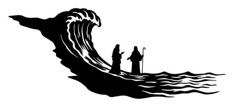 moses and aaron parting red sea biblical scene vector
