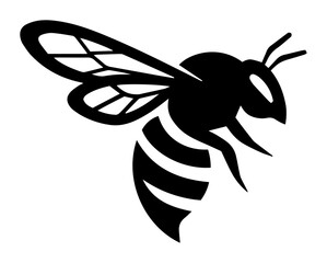 honey bee icon with wings black silhouette shape vector