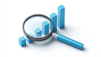 Magnifying glass focuses on a rising bar graph (1)