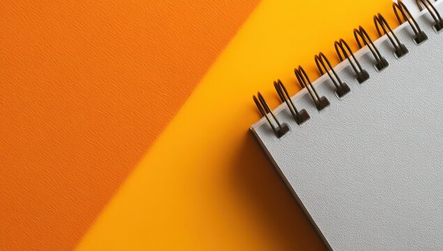 Blank notebook on orange and yellow background