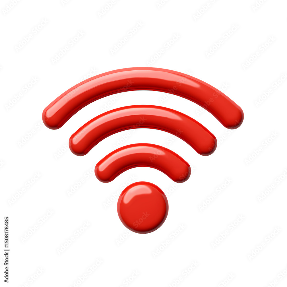 Poster a red wifi signal icon with three curved lines and a dot on a black background in a digital renderin
