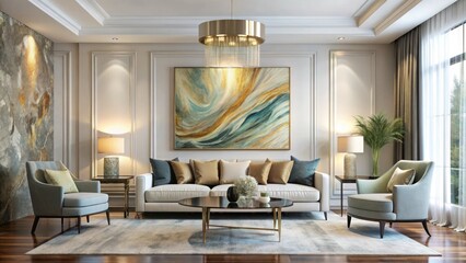 Elegant Luxury Living Room Abstract Art Painting - Modern Home Interior Design