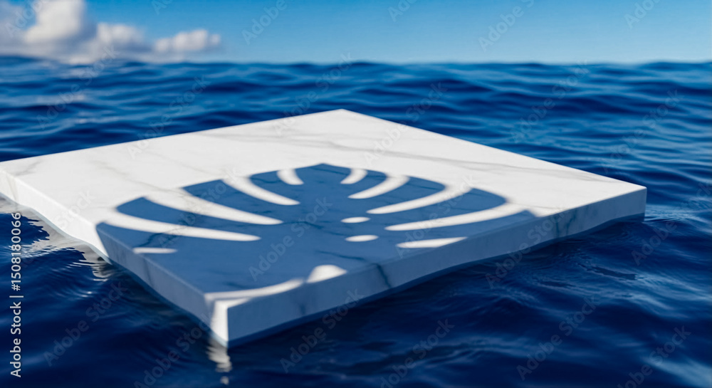 Poster marble slab floating on water with detailed shadow reflection