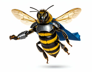Super Bee Armored Insect Superhero in Flight