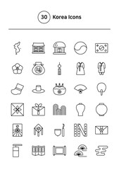 Korea vector line icons set.