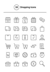 Shopping vector line icons set.