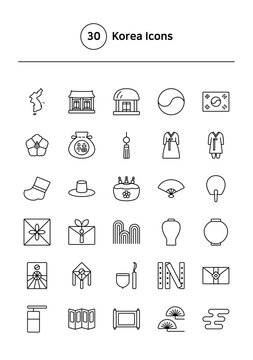 Korea vector line icons set.