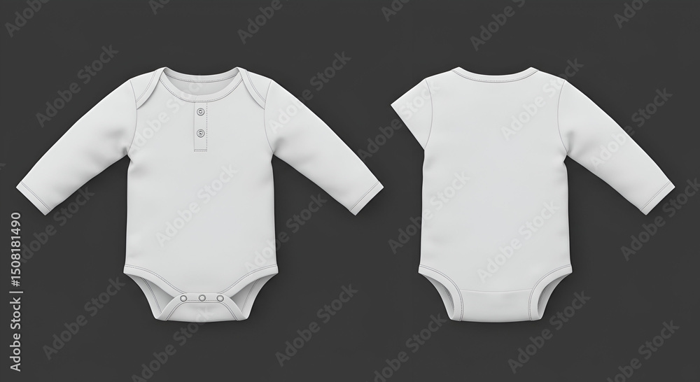 Poster infant long-sleeve bodysuit in a plain white color displayed front and back view. blank template for