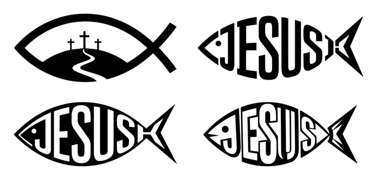 jesus fish symbols and christian icons set