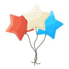 Cartoon glossy star shape balloon bunch, bouquet vector