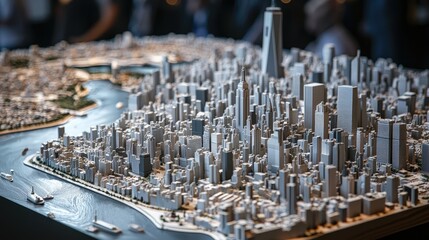 Detailed miniature model of a city skyline.