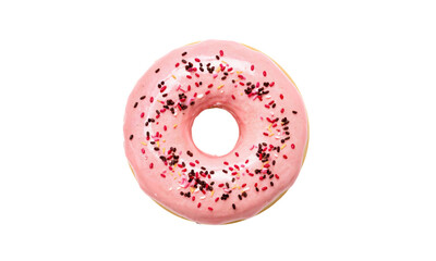 Glossy donut with pink frosting and sprinkles fully in focus isolated on transparent background  Generative AI