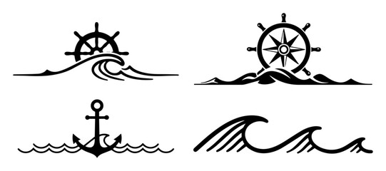 nautical waves anchor and rudder icon set vector © Mago